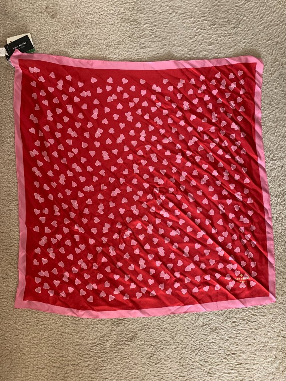 KATE SPADE Heart Links Square Silk Square in Engine Red/Pink